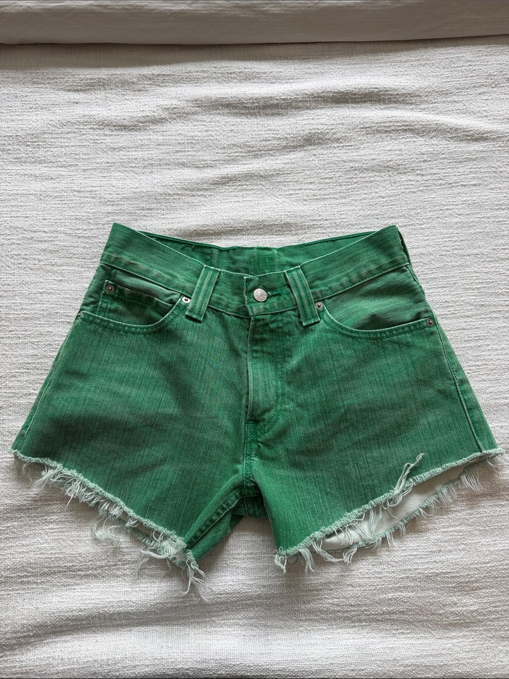 Levi's Green Frayed Denim Shorts